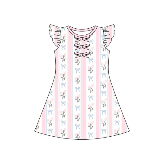 Blue bow flowers girls summer dress preorder