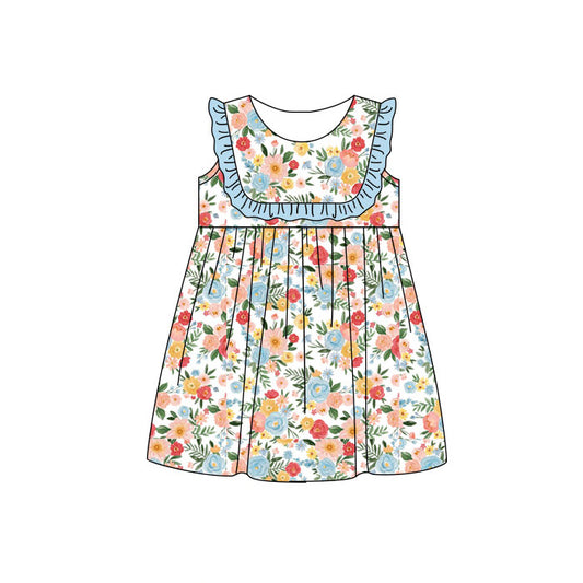 Blue pink flowers girls summer dress preorder