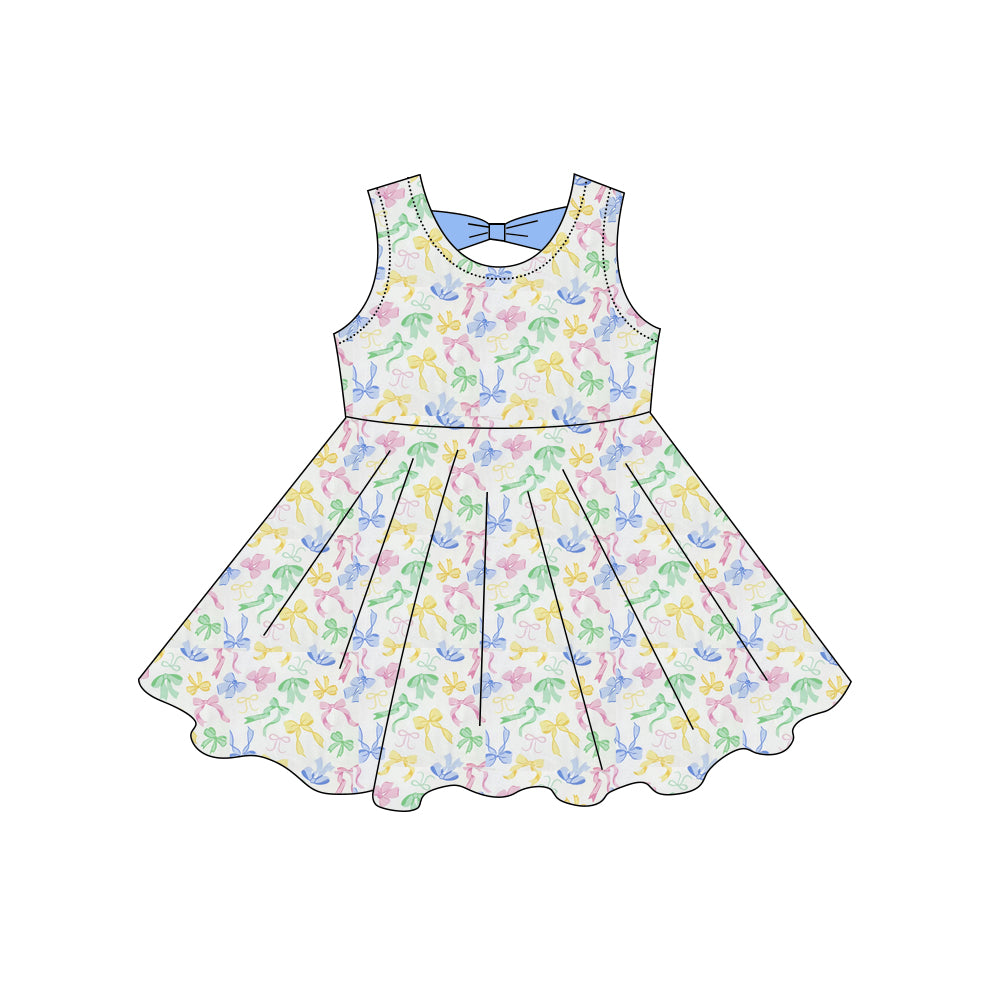 Blue pink bows girls summer dress preorder