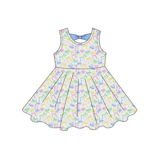 Blue pink bows girls summer dress preorder