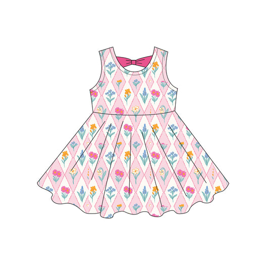 Pink yellow flowers print girls summer dress preorder