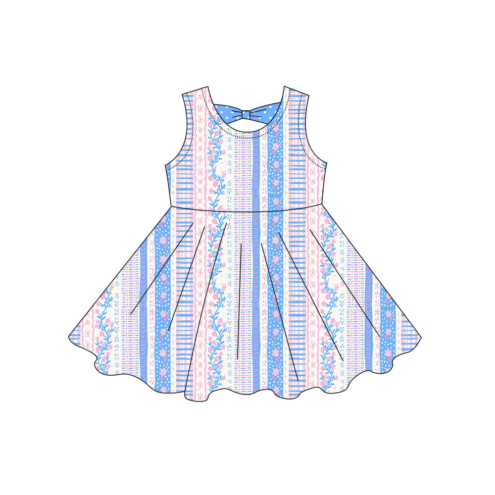 Pink blue flowers print girls summer dress preorder