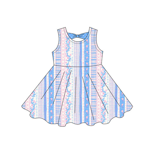 Pink blue flowers print girls summer dress preorder