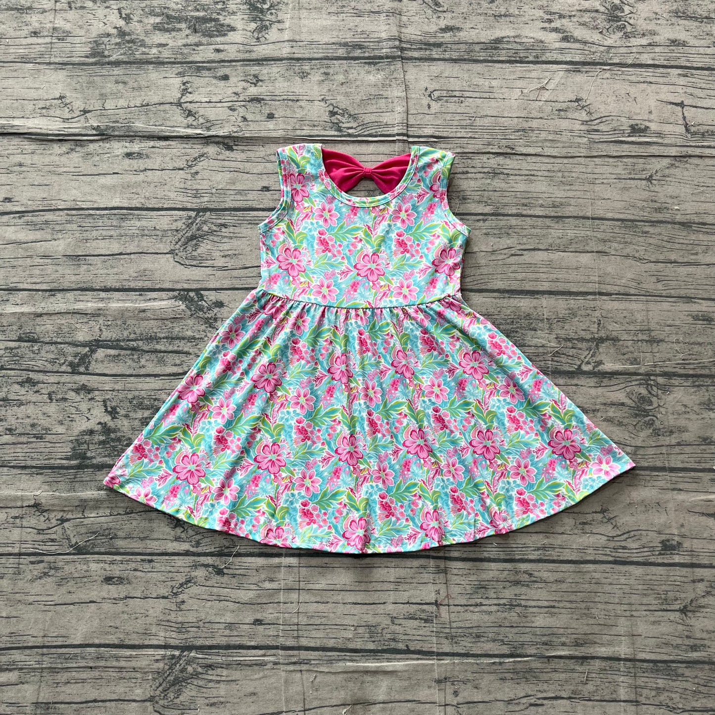 Pink flowers print girls summer dress preorder