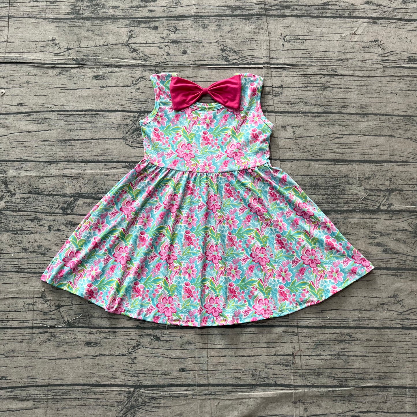 Pink flowers print girls summer dress preorder