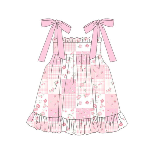 Pink flowers print girls summer dress preorder