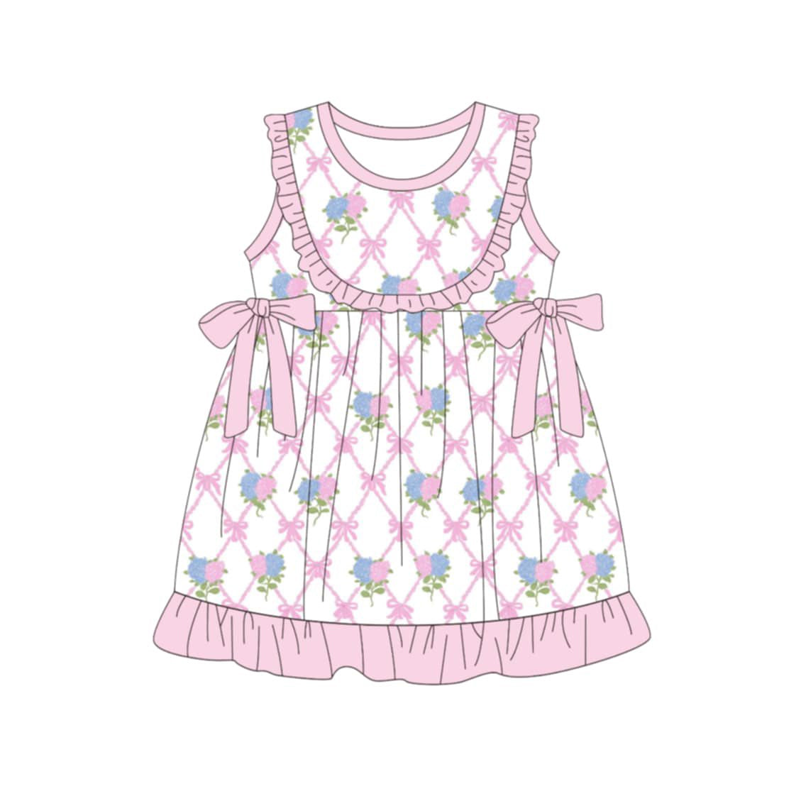 Pink blue flowers print girls summer dress preorder