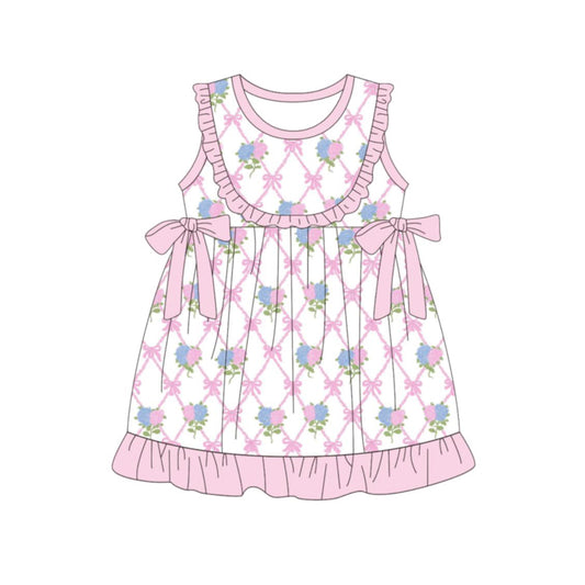 Pink blue flowers print girls summer dress preorder
