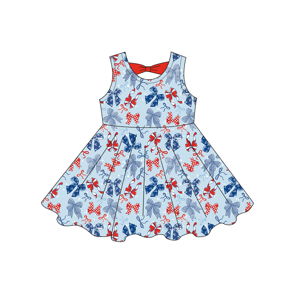 Red blue bow print girls summer dress preorder