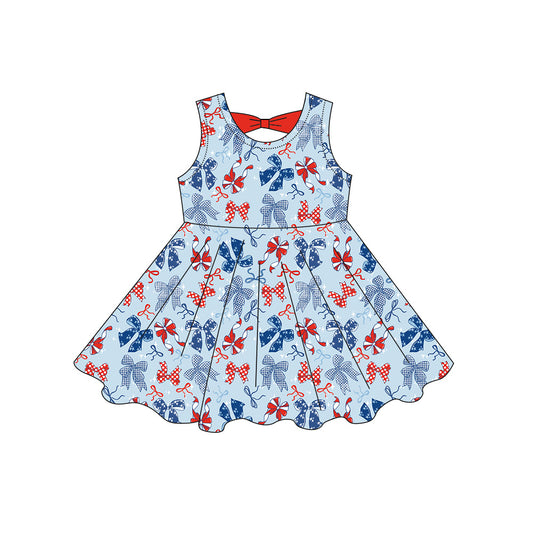 Red blue bow print girls summer dress preorder