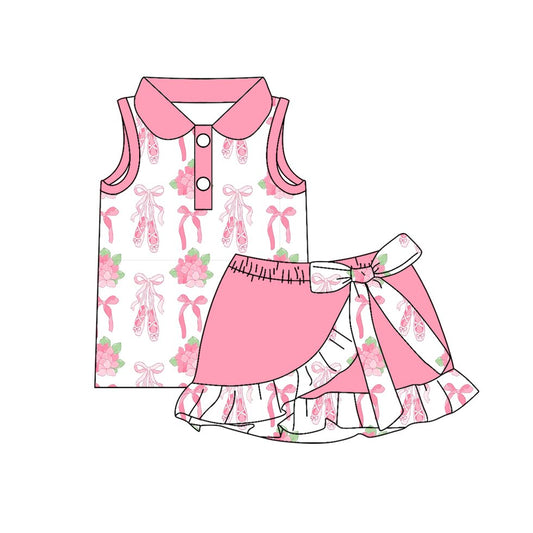 Pink bow top matching skorts girl summer outfit preorder