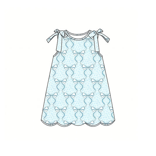Blue bow leopard print girls summer dress preorder