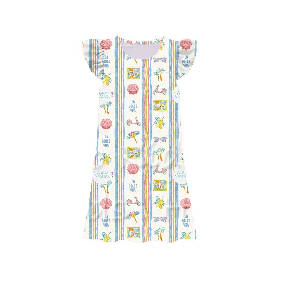 Beach print girls summer dress preorder