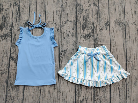 Blue tank top floral skirts girls summer yoga outfit preorder