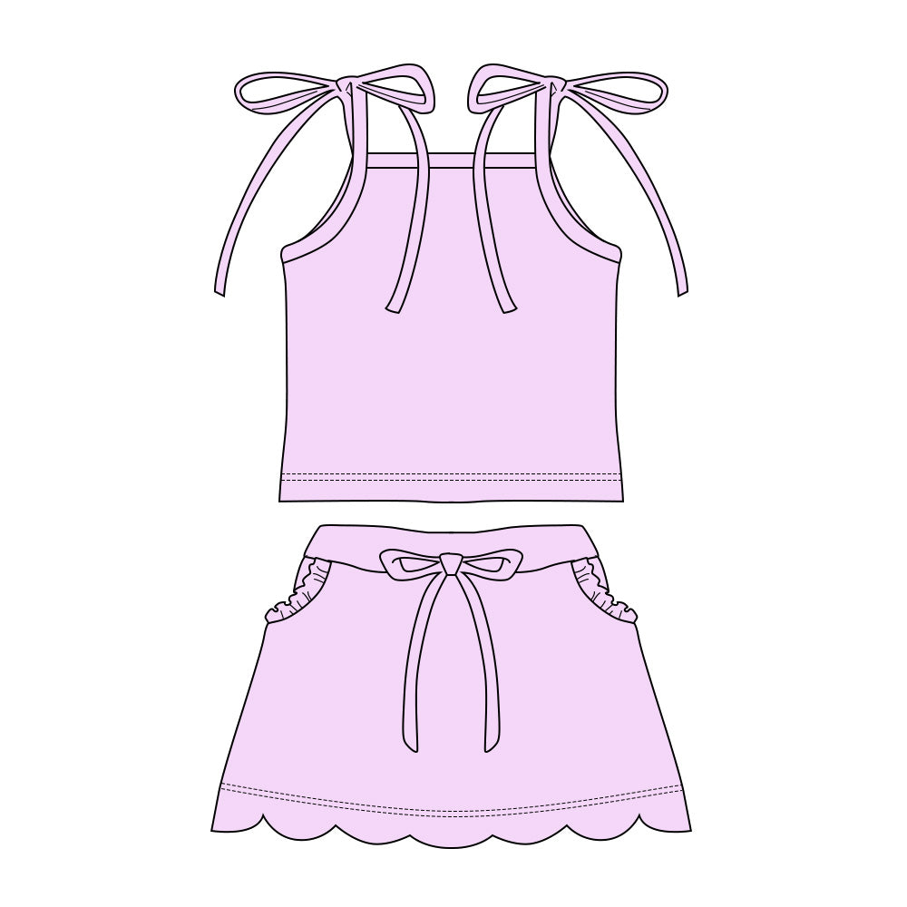 Lavender solid cotton top matching shorts girls summer outfit preorder