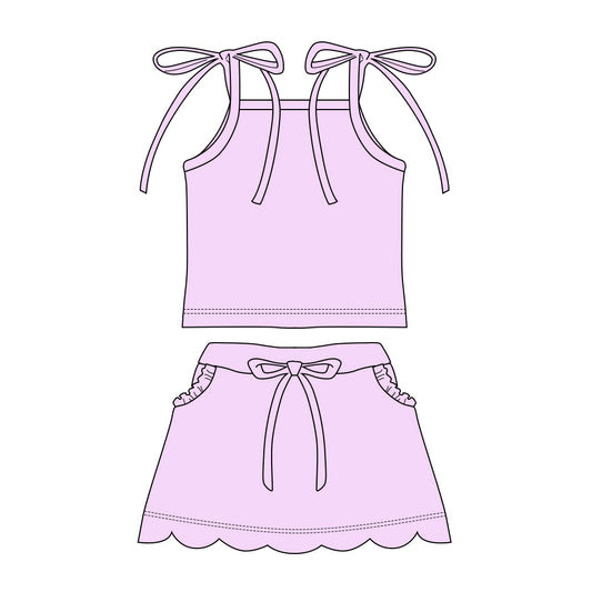 Lavender solid cotton top matching shorts girls summer outfit preorder