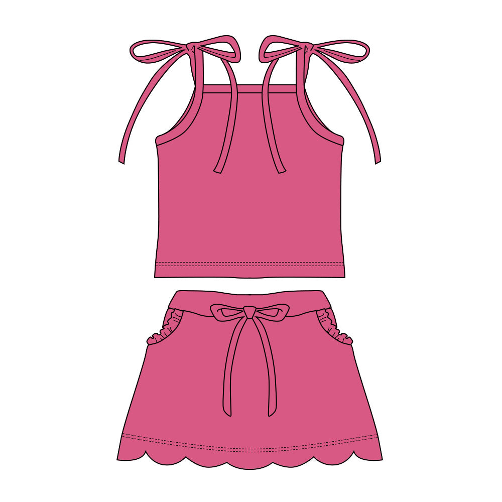 Hot pink solid cotton top matching shorts girls summer outfit preorder