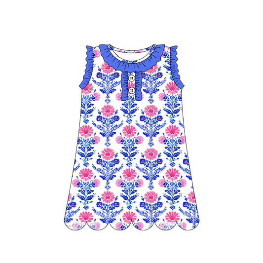 Pink flowers print girls summer dress preorder
