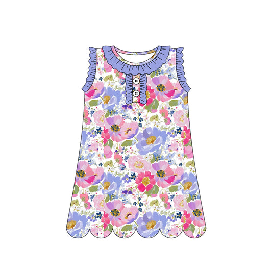Pink blue flowers design girls summer dress preorder