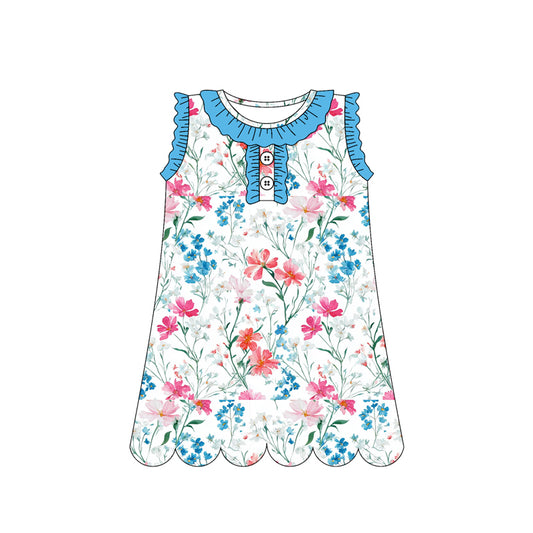 Pink blue flowers design girls summer dress preorder
