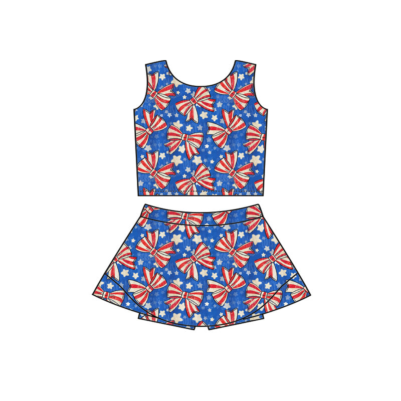July 4th bow top matching skorts girls summer active wear outfit preorder
