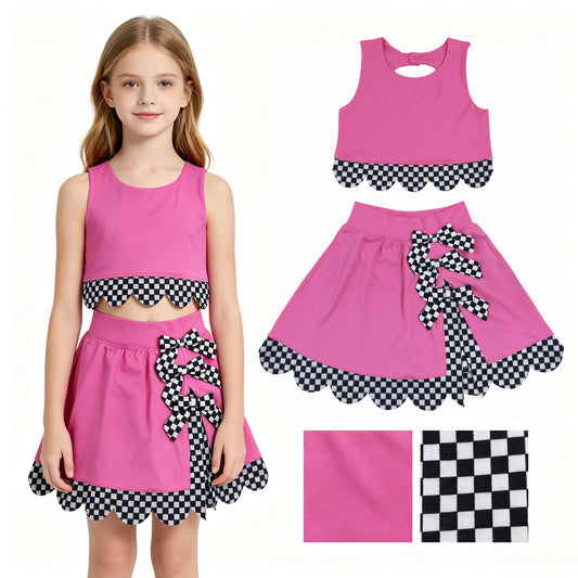 Hot pink yoga top matching skorts girls summer outfit