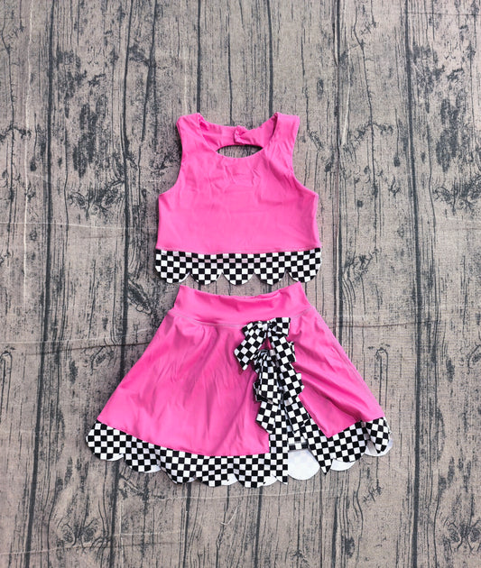 Hot pink yoga top matching skorts girls summer outfit preorder