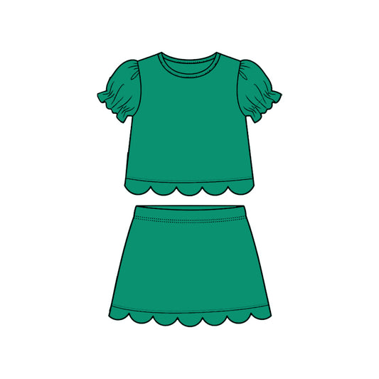 Green scallop top matching skorts girl summer outfit preorder