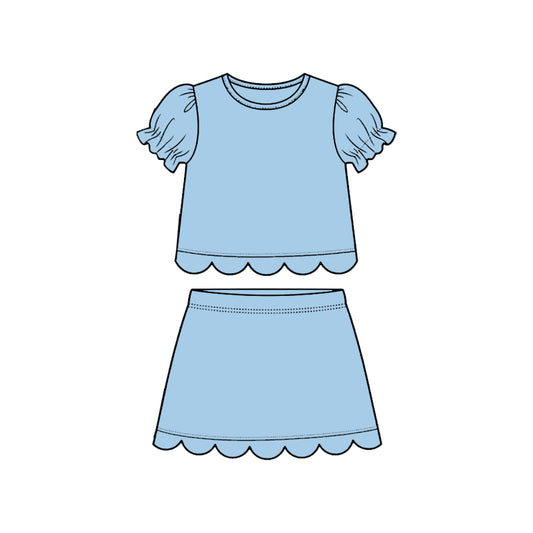 Blue scallop top matching skorts girl summer outfit preorder