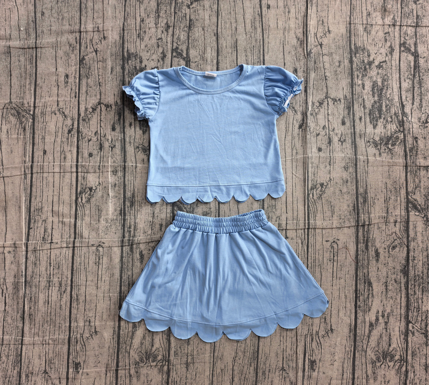 Blue scallop top matching skorts girl summer outfit preorder