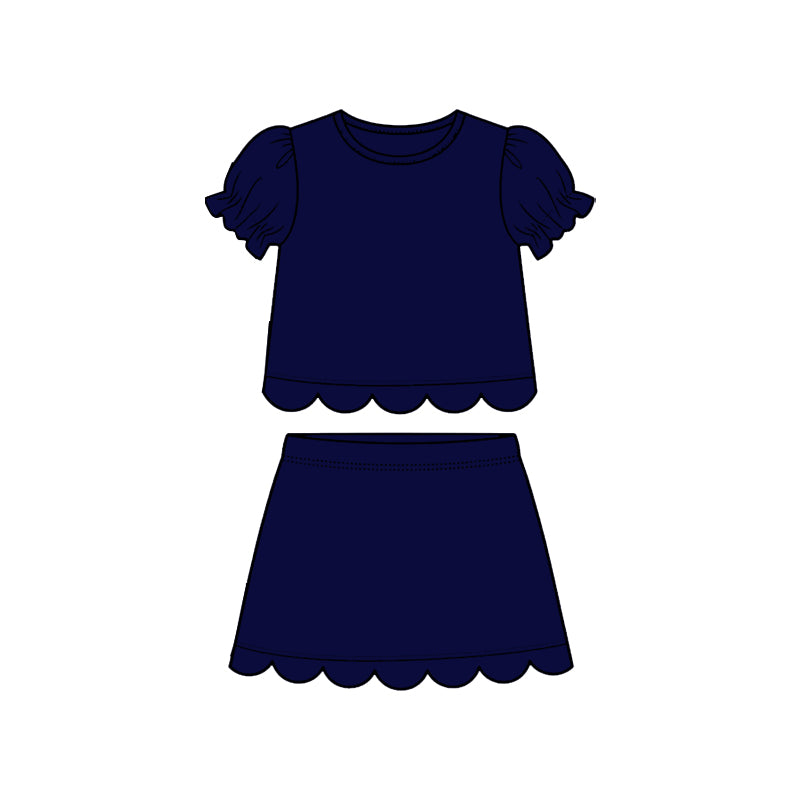 Navy scallop top matching skorts girl summer outfit preorder