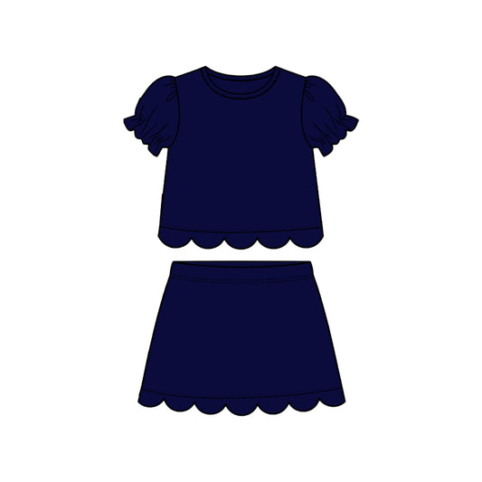 Navy scallop top matching skorts girl summer outfit preorder