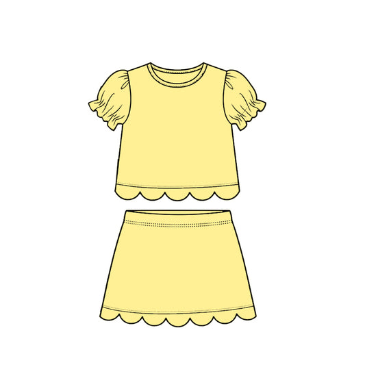 Yellow scallop top matching skorts girl summer outfit preorder