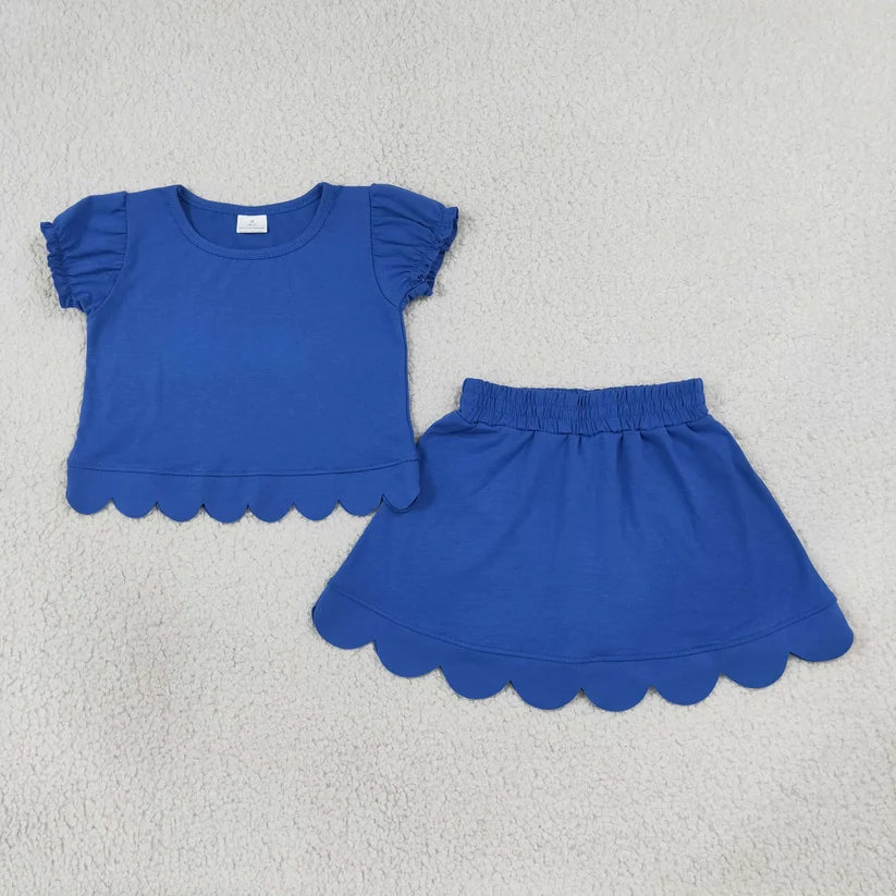 Blue scallop top matching skorts girl summer outfit