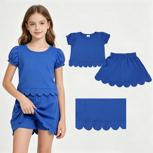 Dark blue scallop top matching skorts girl summer outfit