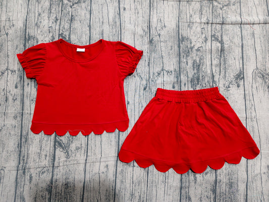 Red scallop top matching skorts girl summer outfit preorder