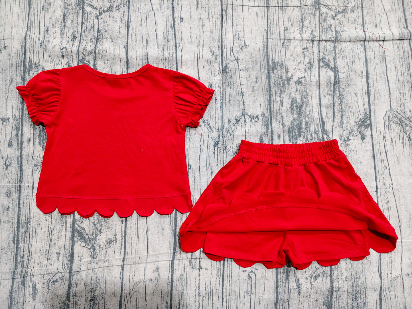 Red scallop top matching skorts girl summer outfit preorder