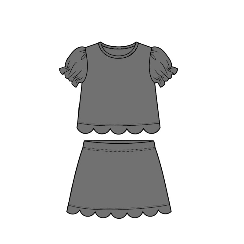 Dark grey scallop top matching skorts girl summer outfit preorder