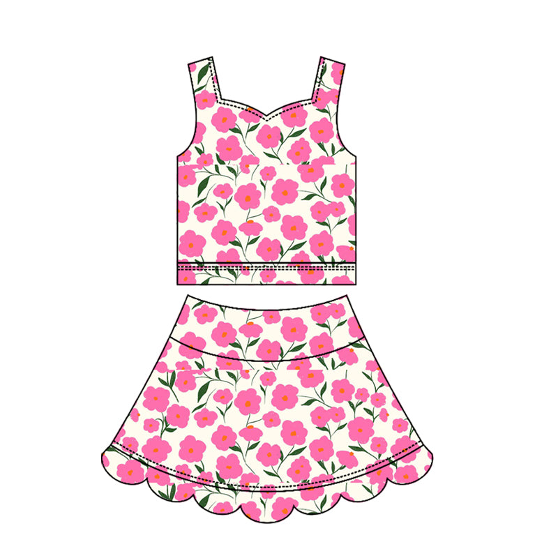Pink flowers yoga top matching skorts girls summer outfit preorder