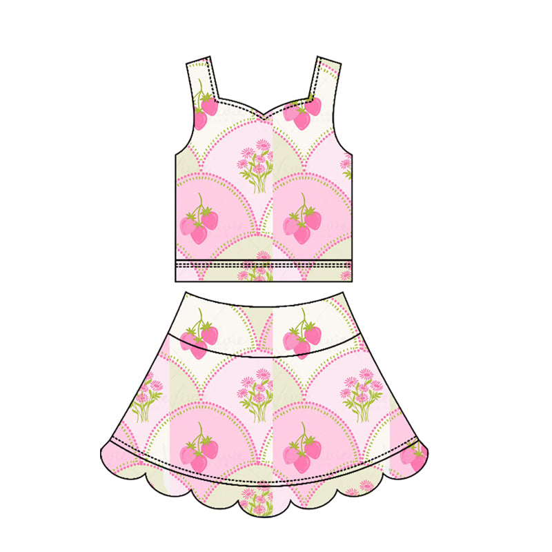 Strawberry yoga top matching skorts girls summer outfit preorder