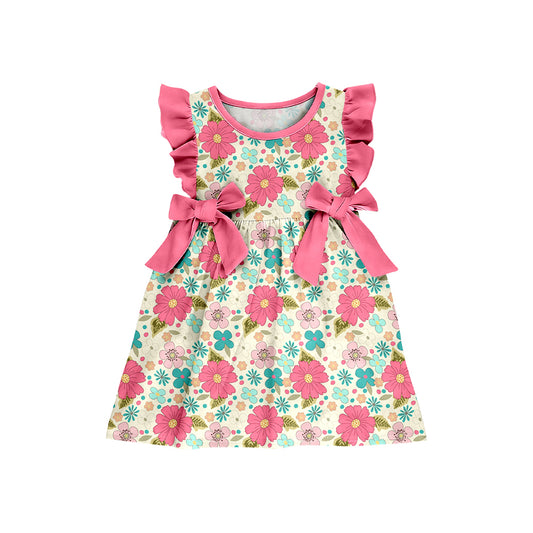 Pink blue flowers print girls summer dress preorder