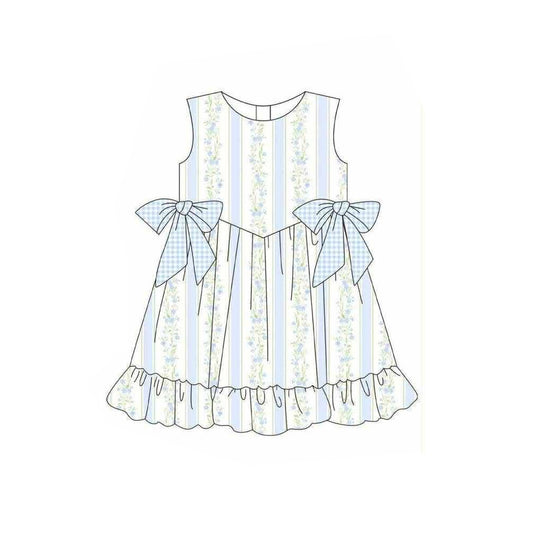 Blue flowers print girls summer dress preorder