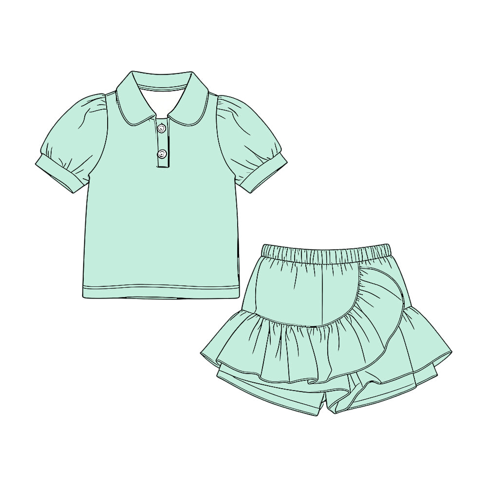 Mint green pullover top matching shorts girl summer outfit preorder