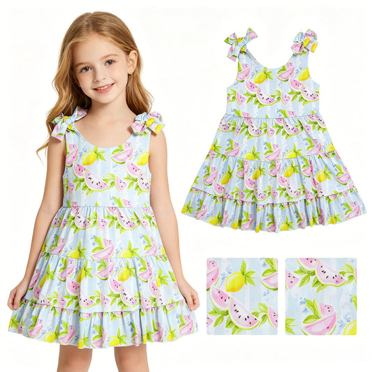 Watermelon print girls summer dress