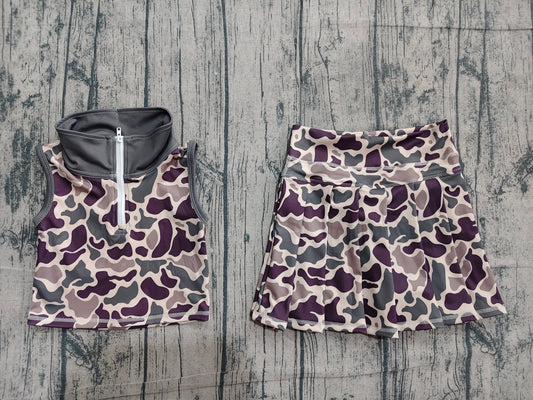 Brown camo yoga top matching skorts girls summer outfit preorder