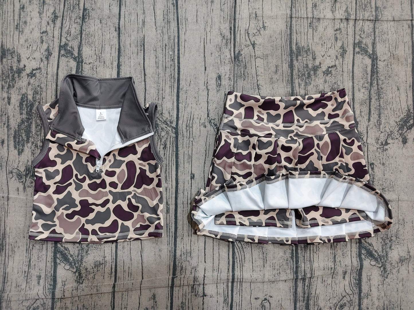 Brown camo yoga top matching skorts girls summer outfit preorder