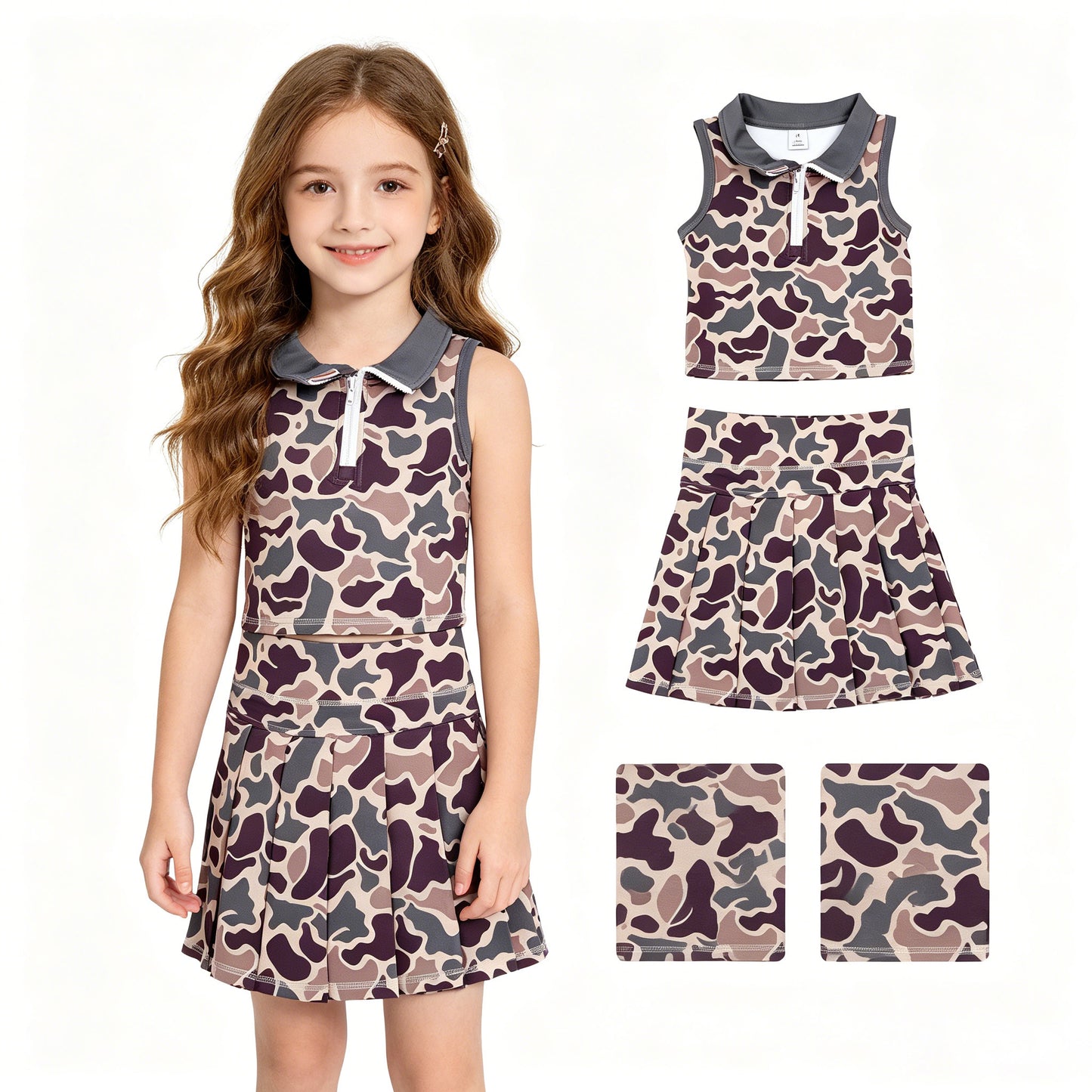 Brown camo yoga top matching skorts girls summer outfit