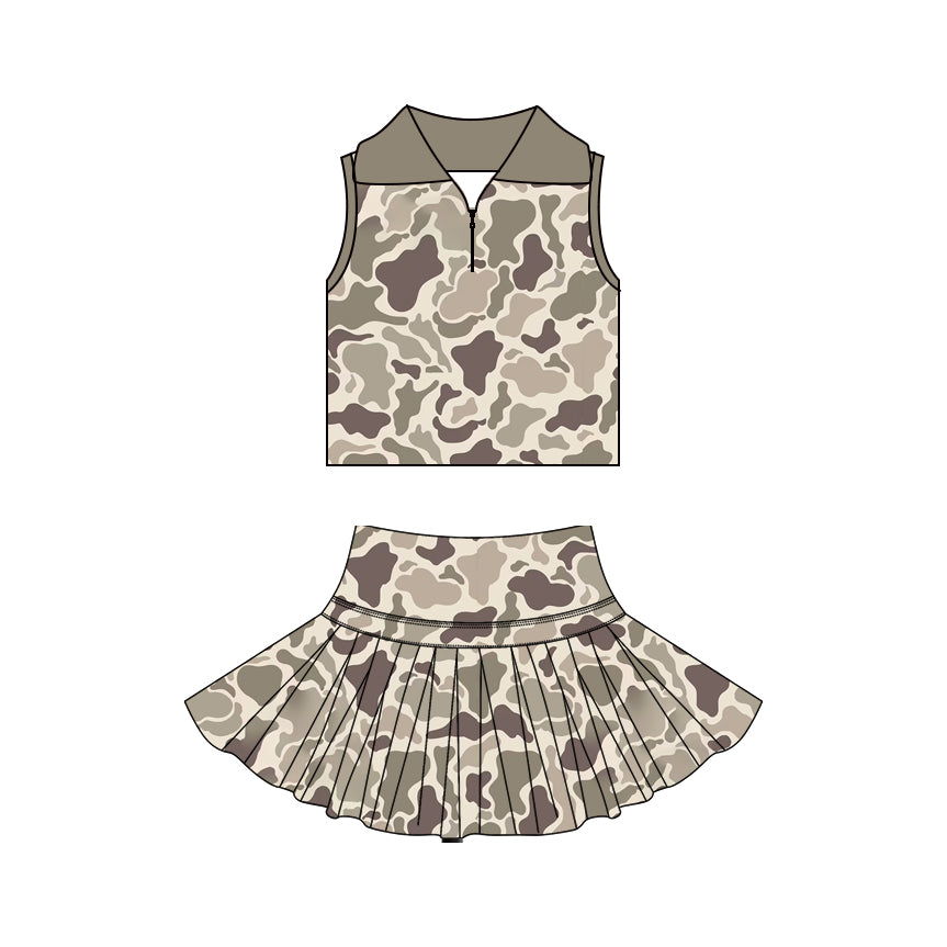 Grey camo yoga top matching skorts girls summer outfit preorder
