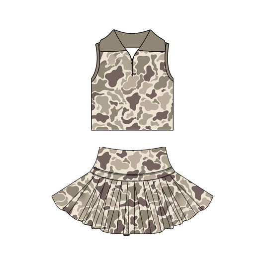 Grey camo yoga top matching skorts girls summer outfit preorder