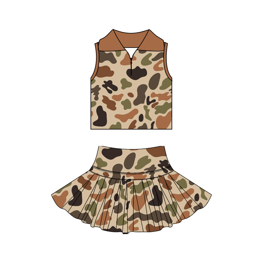 Grey green camo yoga top matching skorts girls summer outfit preorder